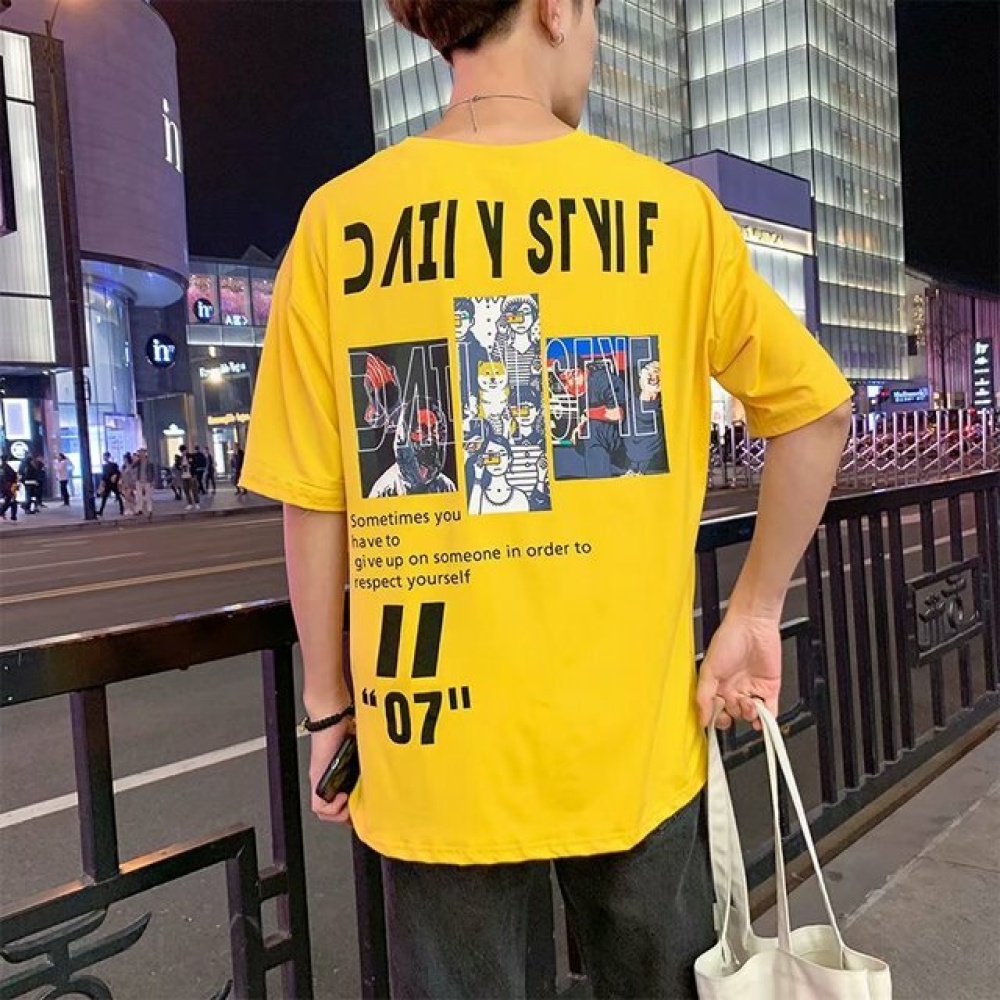 Men Printed Short-sleeved T-shirts - S Yellow