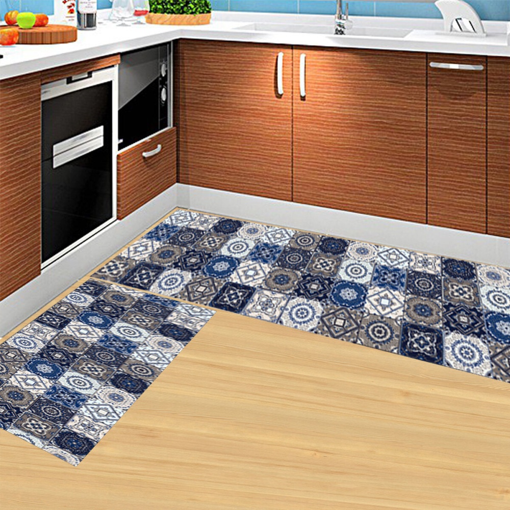 Bohemian Style Polyester Fiber Blue Floor Mat Slip Resistance Carpet Long Pad for Kitchen Living Room Bedroom Balcony - 40x60+40x120cm 2-piece set - Image 2