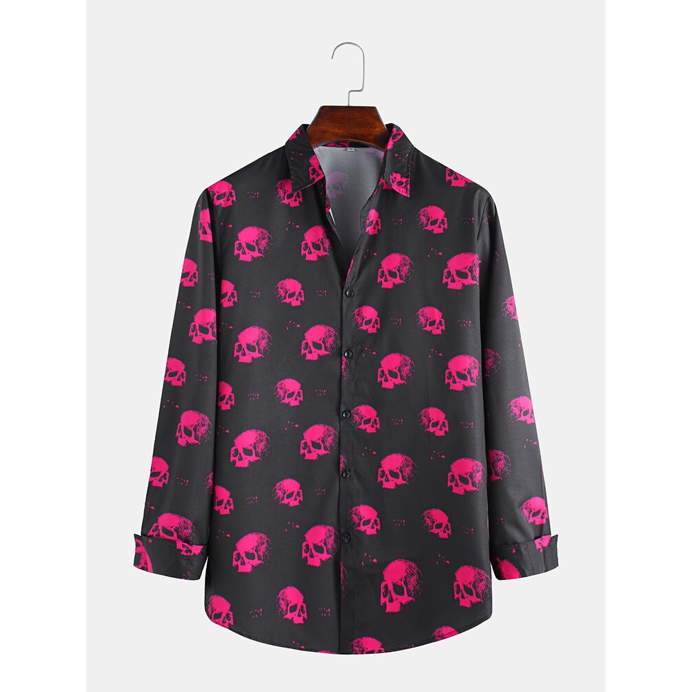 Scary Skeleton Printed Casual Long Sleeve Shirts - 2XL As Picture