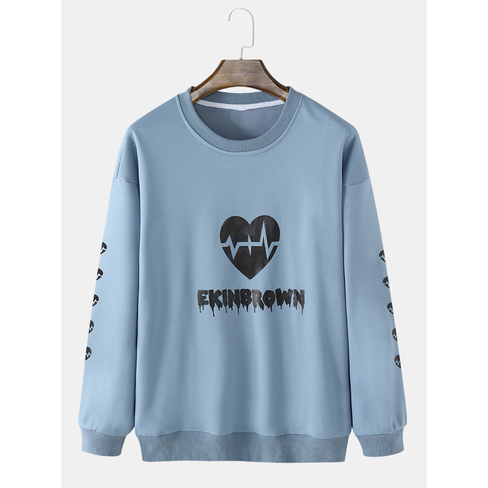 Mens Love and Letter Printed Long Sleeve Sweatshirt - White XL