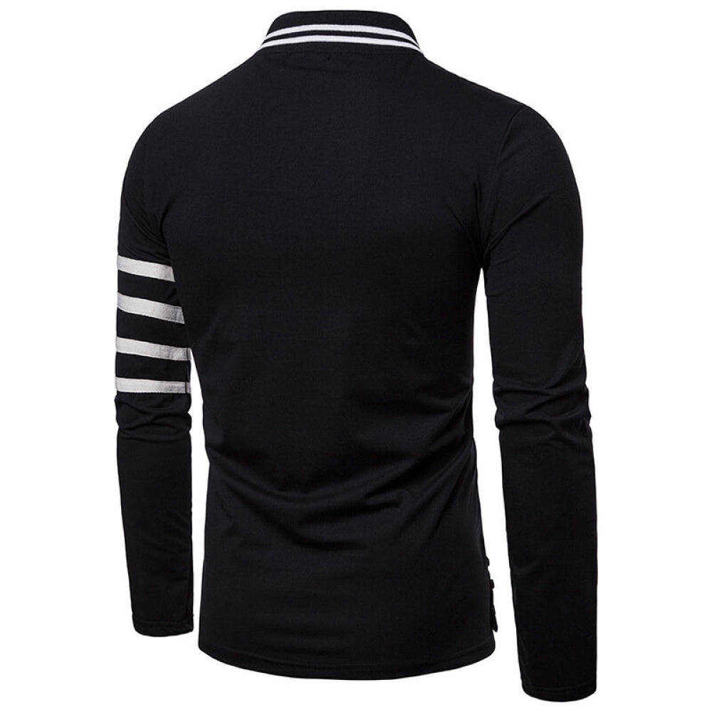 Mens Fashion Turn Down Collar Buttons Long Sleeve T-shirts - XL Black - Image 2