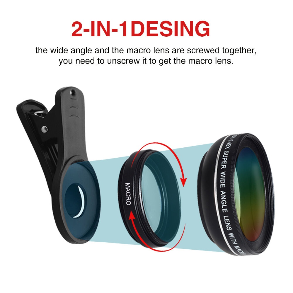 APEXEL Apl-0.45wm 2 in 1 Phone Camera Lens kit 0.45x Wide Angle & 12.5x HD Macro Lens - Image 2