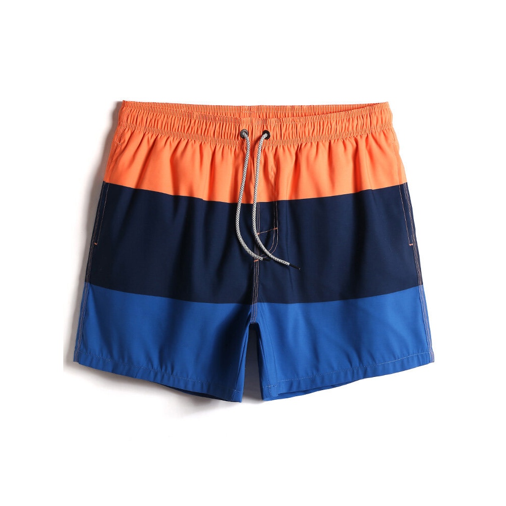 Mens Color Block Panel Quick Drying Drawstring Waist Beach Shorts - Orange S