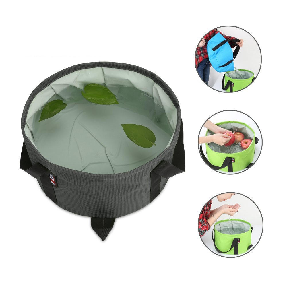 BUBM TJD Portable Folding Wash Basin Container Pail Collapsible Water Bucket for Camping Travel - S Green
