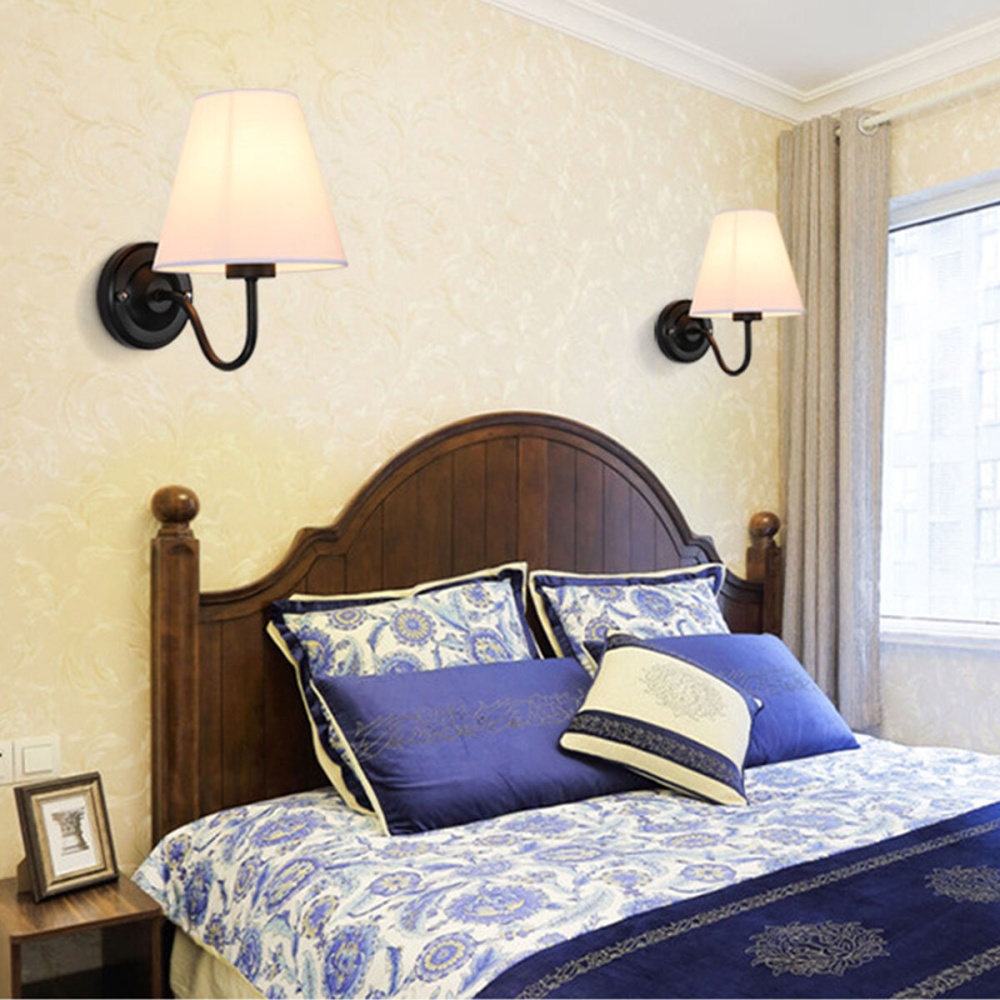 Vintage Wall Light American Style Bedroom Wrought Iron Retro Bedside Lamp with Power Switch Cord Without Bulb - Image 2