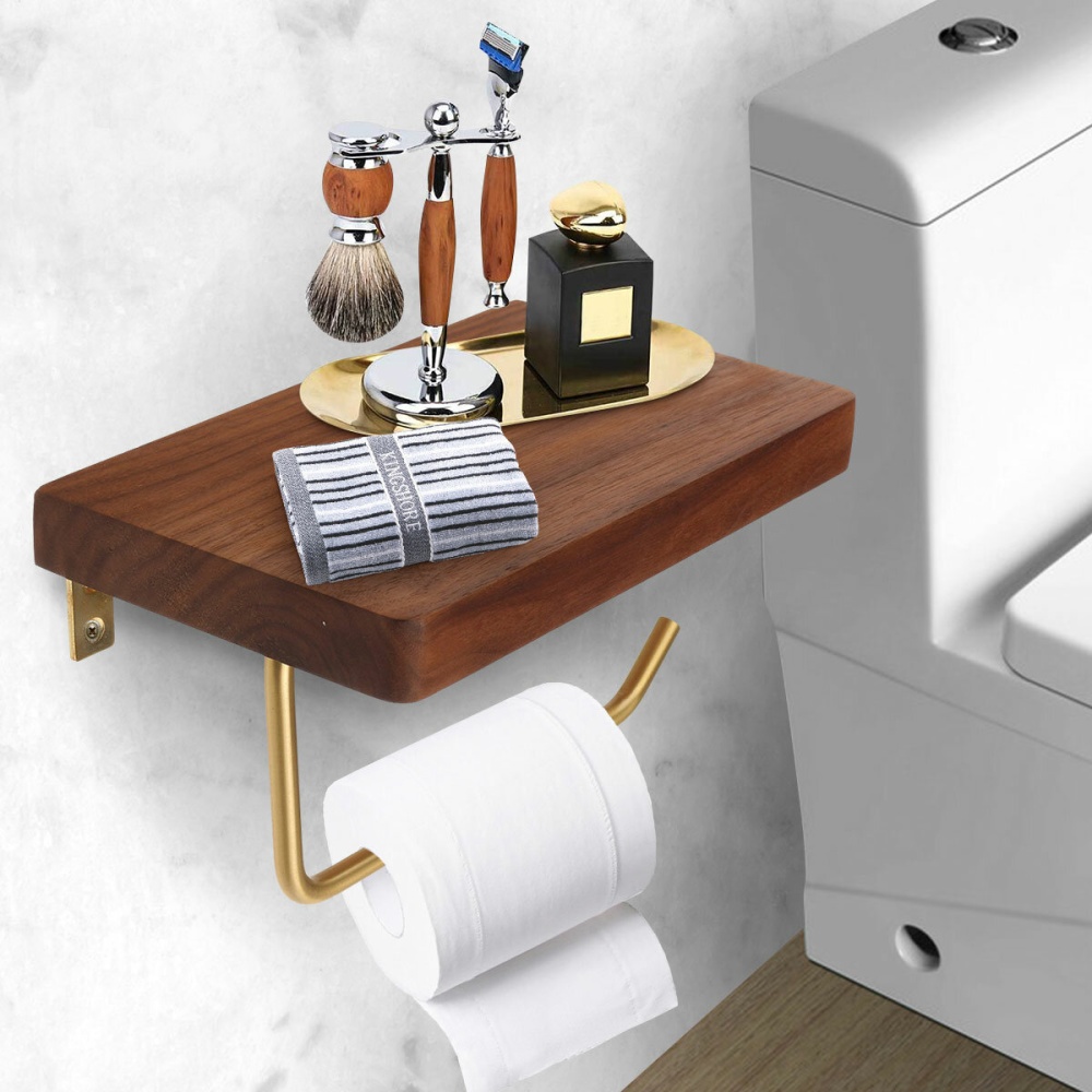 Toilet Roll Paper Holder Towel Metal Wooden Phone Storage Rack Hanging Shelf Paper Tissue Holder - 20cm - Image 2