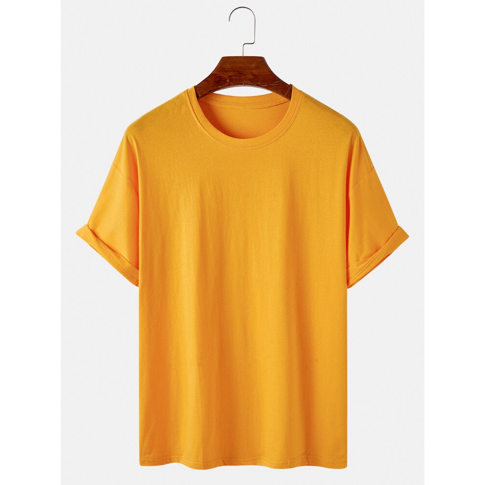 Mens Cotton Solid 8 Color Crew Neck Short Sleeve T-Shirts - Purple 3XL