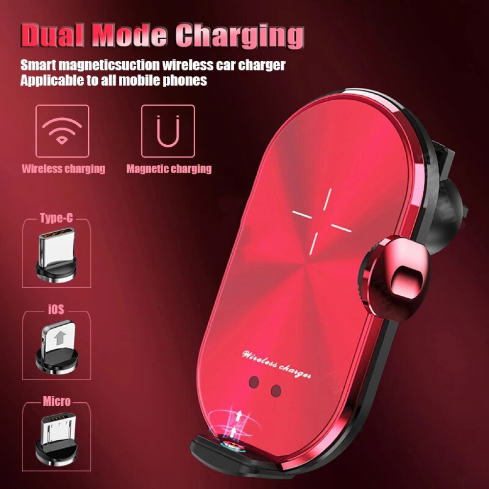 V30S Universal Qi 10W Intelligent Infrared Induction Automatic Clamping Magnetic/ Wireless Charging Dual Mode Car Charger Air Vent Phone Holder Moun - Image 2