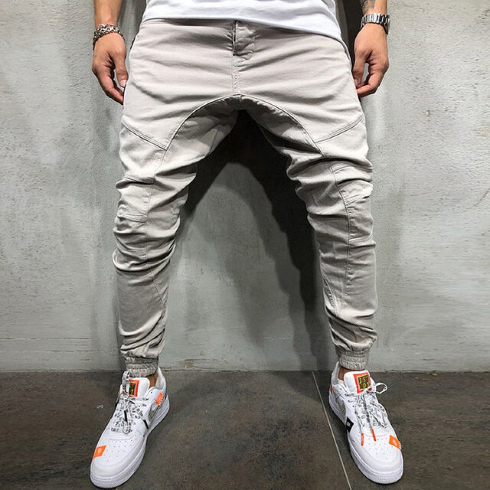 Best Selling Hip Hop Side Zipper Trousers Men's Woven Fabric Casual Pants Trousers Men's Trousers - L creamy-white - Image 2