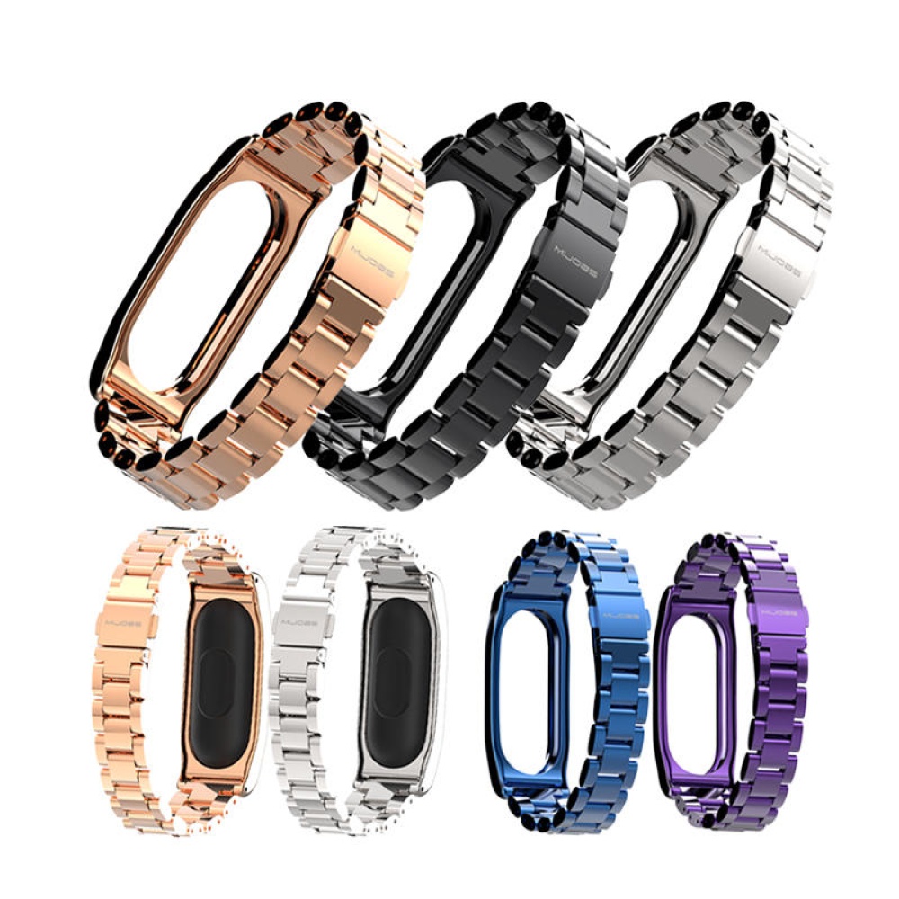 Mijobs Classic Three-bead Wristband Replacement Metal Watch Band for Xiaomi mi band 2 Smart Watch Non-original - Rose Gold - Image 2