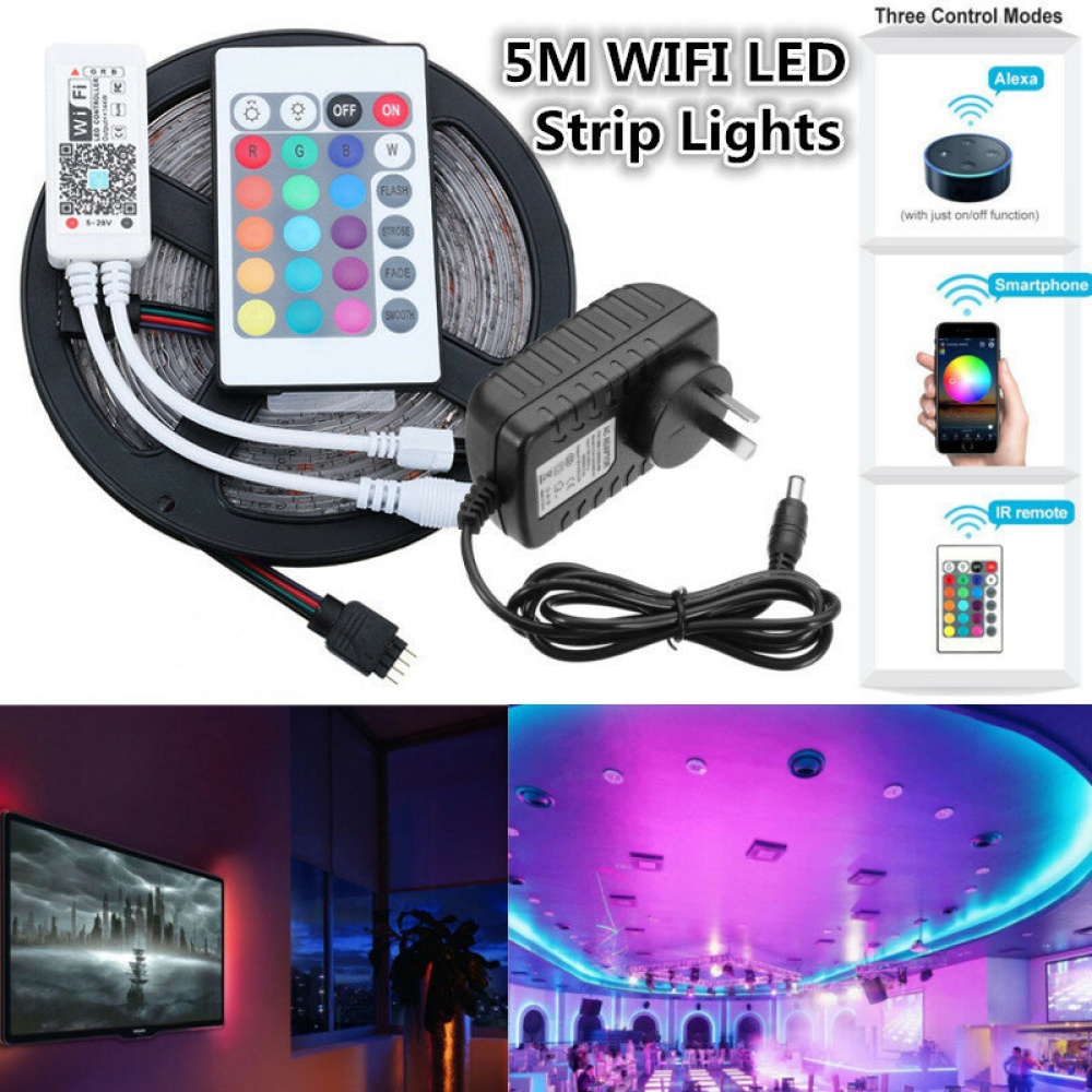 5M SMD2835 Alexa Smart Home WIFI Controller APP Control Non-waterproof RGB LED Strip Light DC12V  Decorations Clearance  Lights - EU Plug - Image 2