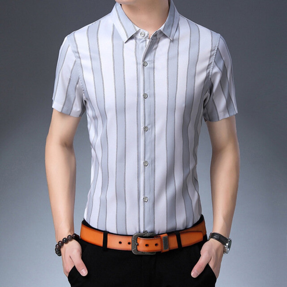 Season New Men's Short-sleeved Shirt Youth Fashion Casual Lapel Color Matching Short-sleeved Shirt - XXL Black - Image 2