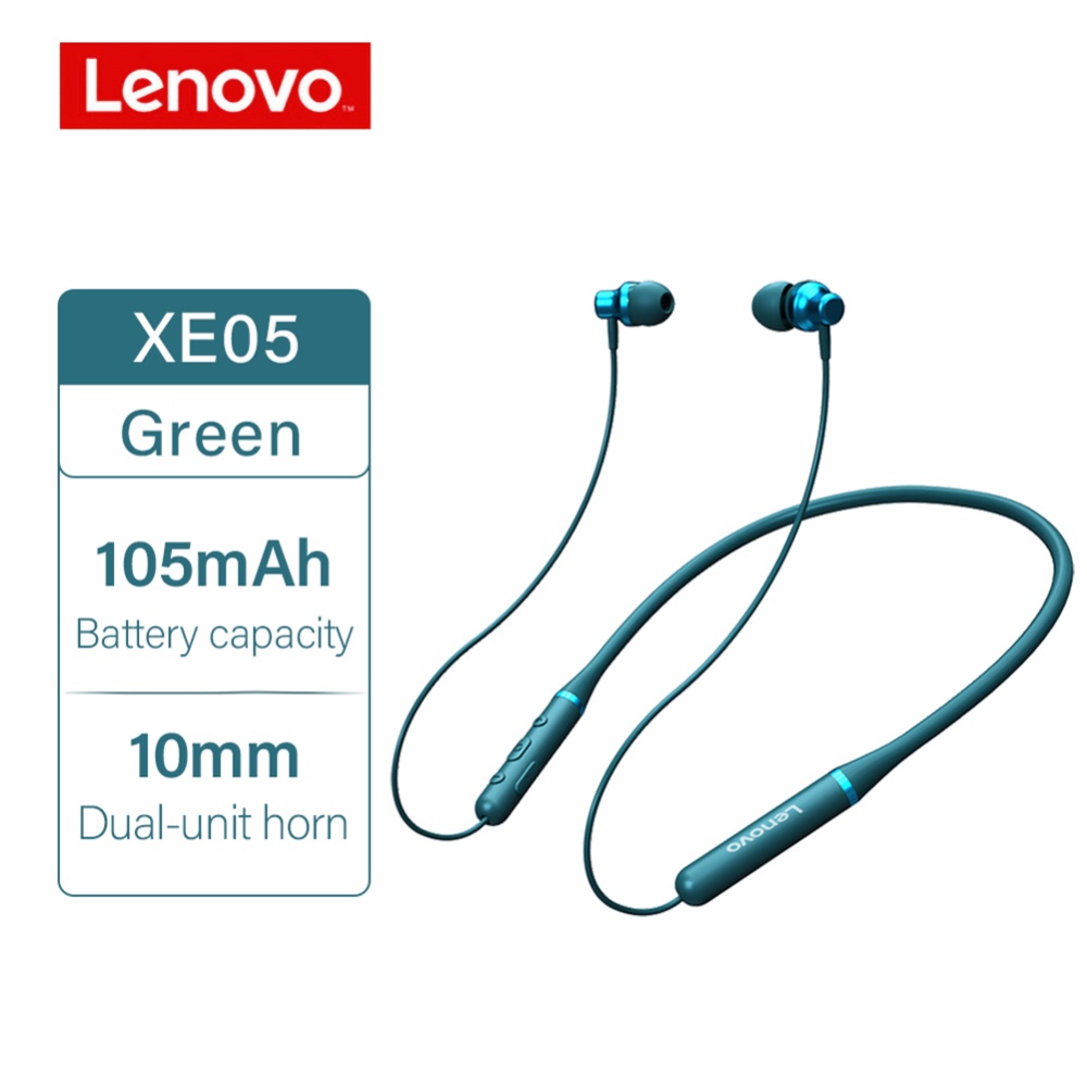 Original LENOVO XE05 Neck-type Bluetooth Headset Sports Waterproof Long Standby Earphones Green