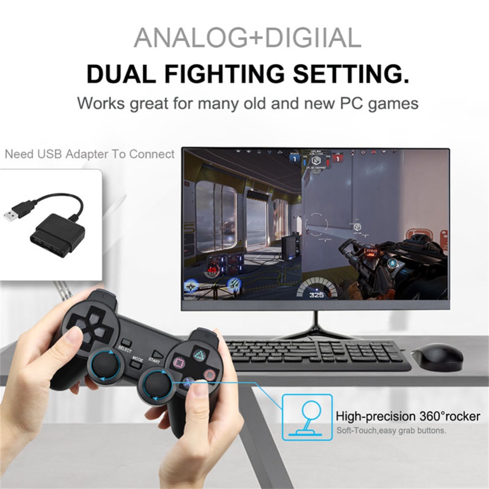 Fast Response No Delay Wireless Gamepad Double Vibration Shock Joypad Usb Pc Game Controller Compatible For Sony Ps2 Console Joystick black - Image 2