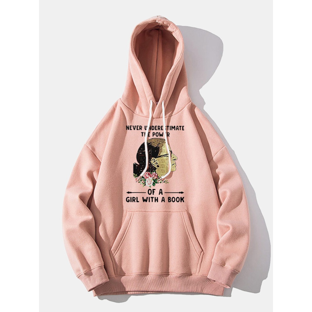 Mens Figure Letter Graphic Print Casual Drawstring Pullover Hoodie - Black XL