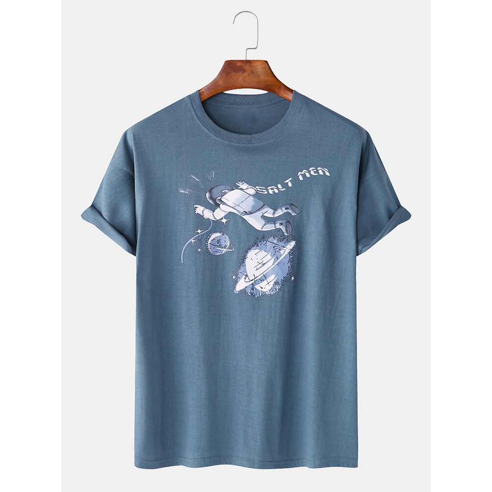 Mens New Short Sleeved Loose Round Neck Printed T-Shirts - Purple L