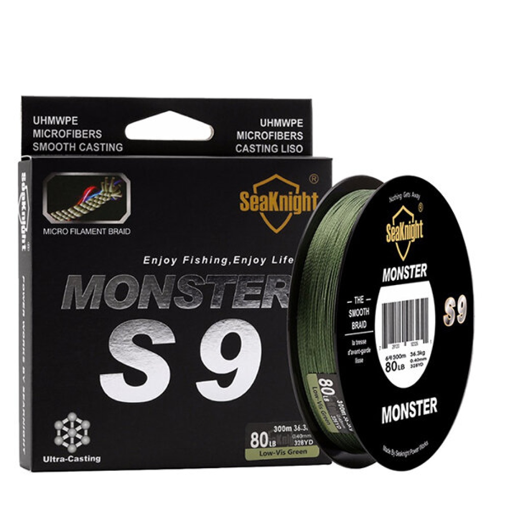 SeaKnight S9 300M 9 Strands Braided Wire 20-100LB Fishing Line 9.1-45.4KG Green Smooth PE Line - 8.0