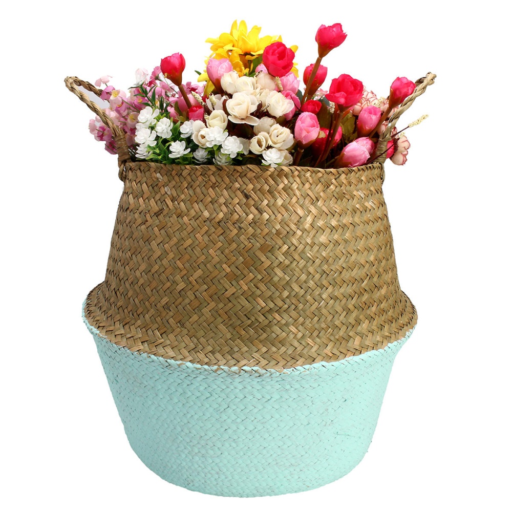 Seagrass Belly Storage Baskets Shopping Bag Box Organizer Plant Pot Half Green - #01 - Image 2