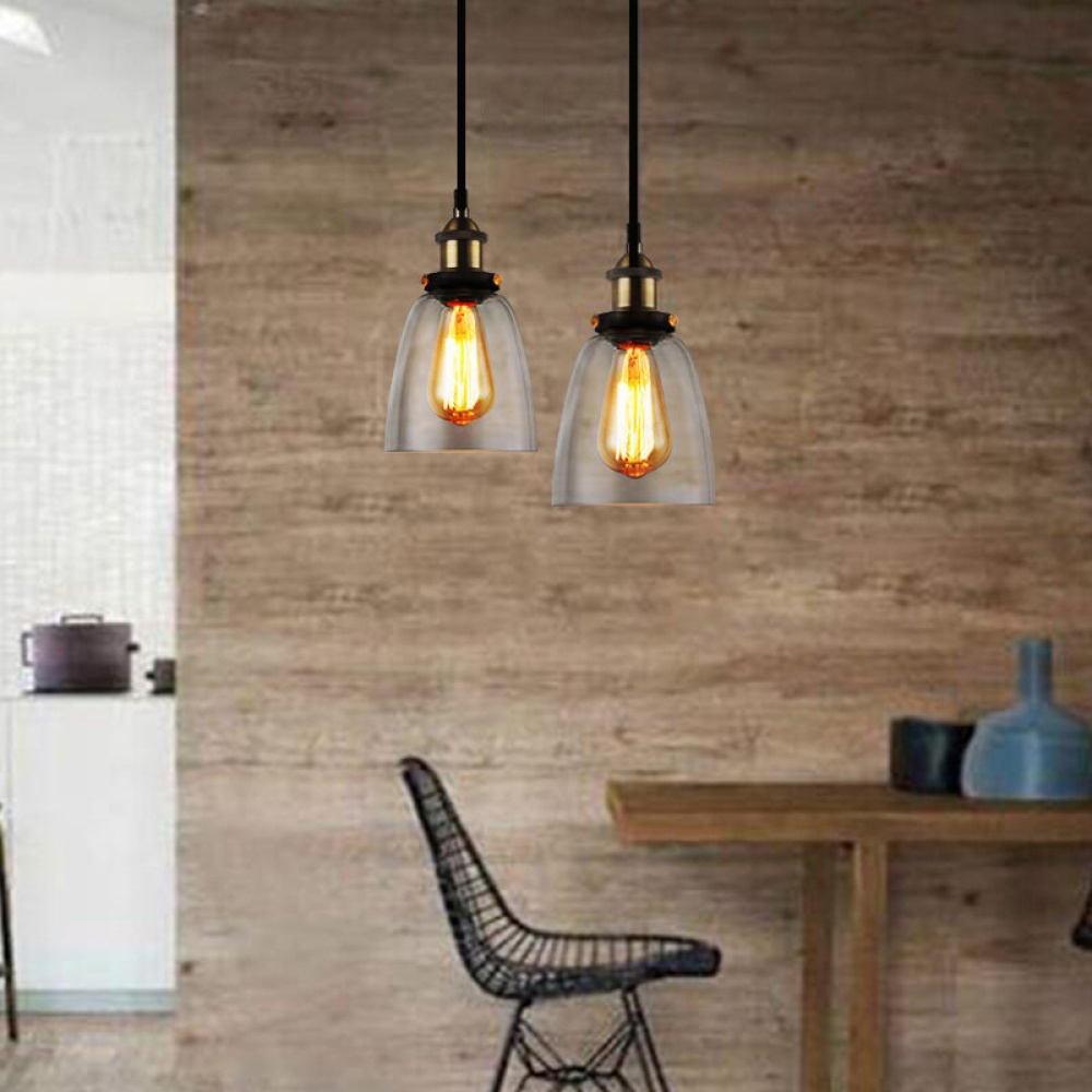 KINGSO 110V E26/E27 Vintage Industrial Pendant Light Bell-like Glass Shade Without Bulb - 110V