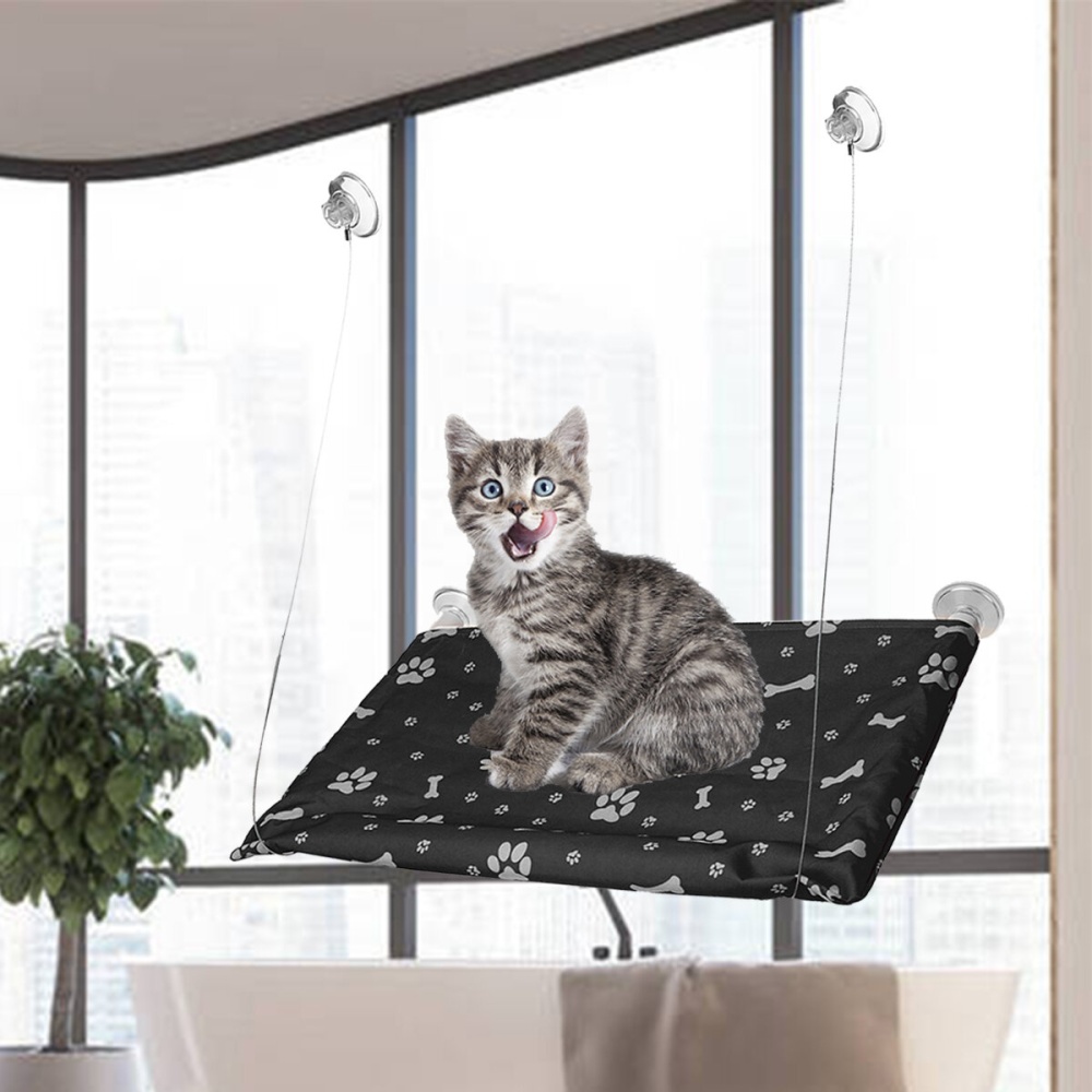 Pet Cat Window Hammock Suspension Suction Cup Hanging Perch Bed Basking - Black - Image 2