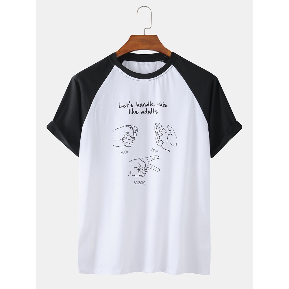 Mens Game Rock Paper Scissors Print Raglan Sleeves Casual Short Sleeve T-Shirts - White M