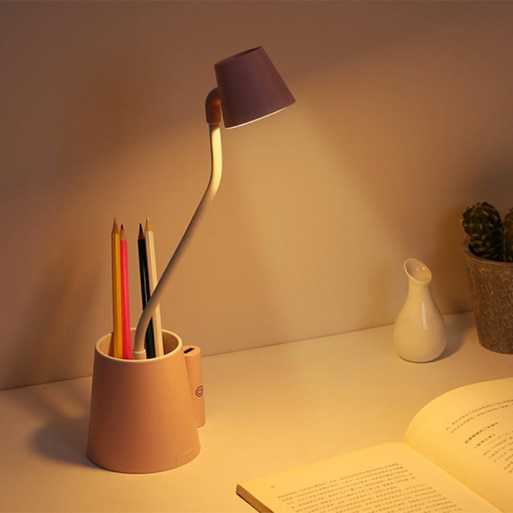 USB LED Table Lamp for Children With Fan Phone Hoder Touch On/Off Switch 3 Modes Eye Protection Desk Lamp - Pink - Image 2