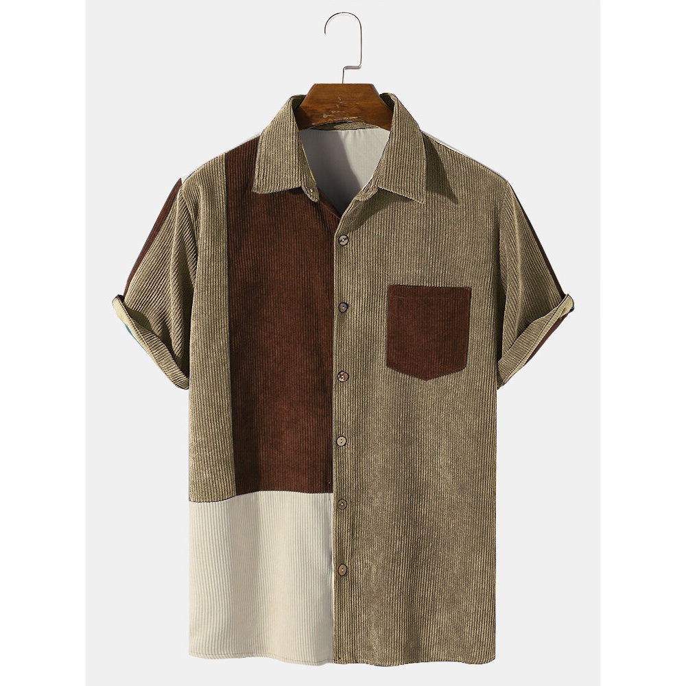 Mens Casual Pocket Corduroy Shirts - Dark Blue 2XL