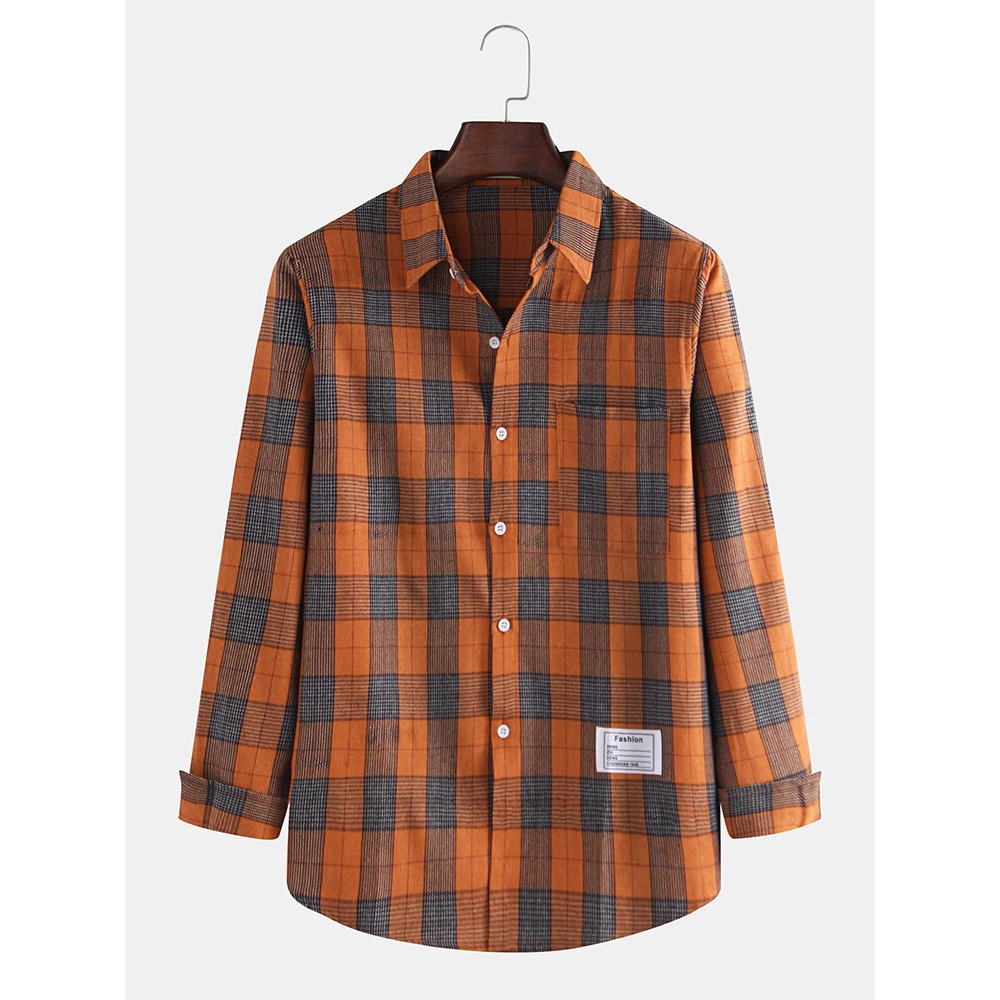 Men's Autumn New Hong Kong Style Casual Loose Plaid Wild Student Jacket Shirts - XL Orange