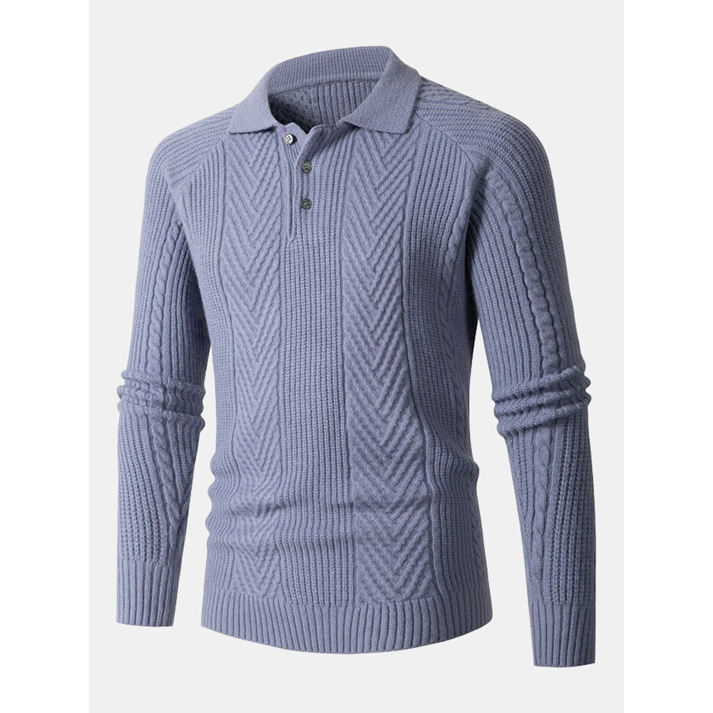 Mens Casual Buttons Solid Color Thick Zipper Sweaters - Blue grey M