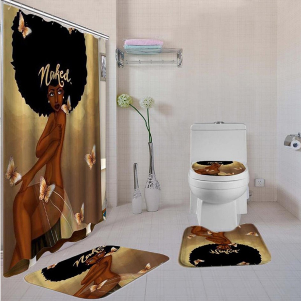 African American Women with CrownAfrican American Women with Crown Shower Curtain Afro Africa Girl Queen Princess Bath Curtains with Rugs Toilet Seat - Image 2