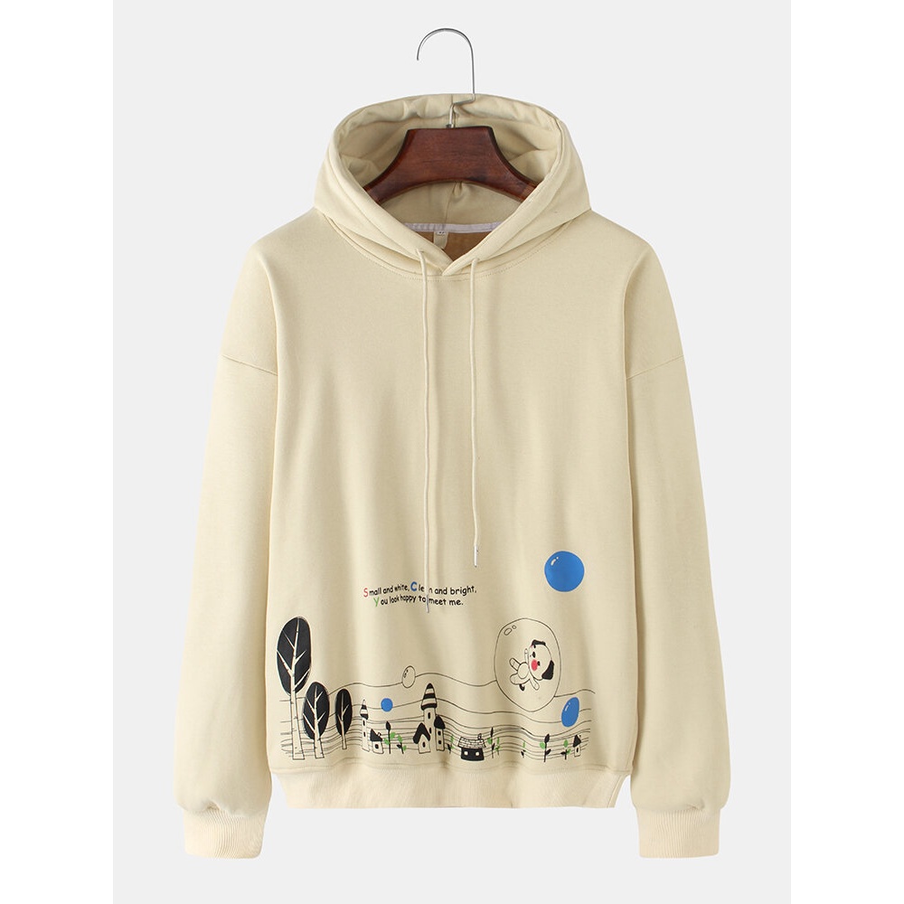 Mens Simple Graffiti Landscape Print Long Sleeve Hoodies - Black M