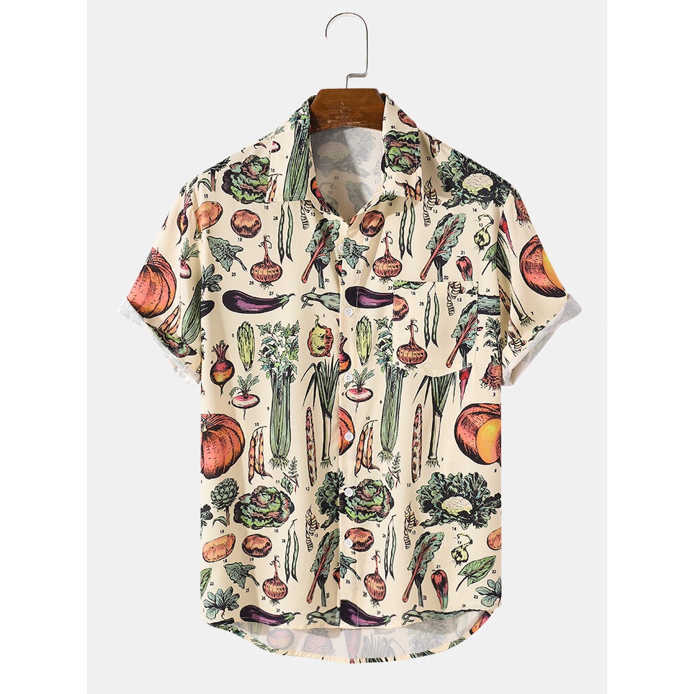 Mens Holiday Fruit Cartoon Short Sleeve Casual Shirts - Apricot L