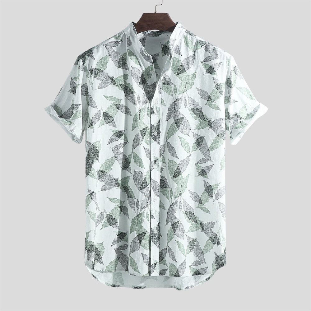 Men Tropical Plants Printed 100% Cotton Hawaiian Beach Shirt - 2XL Green - Image 2