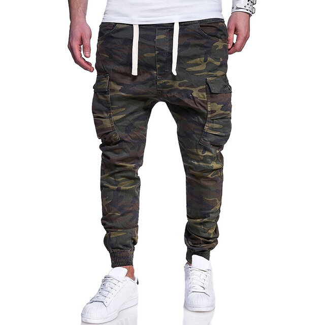 New Large Size Men's Fashion Camouflage Printed Tether Belt Casual Feet Pants 7440 - vojensk? zelen? M - Image 2