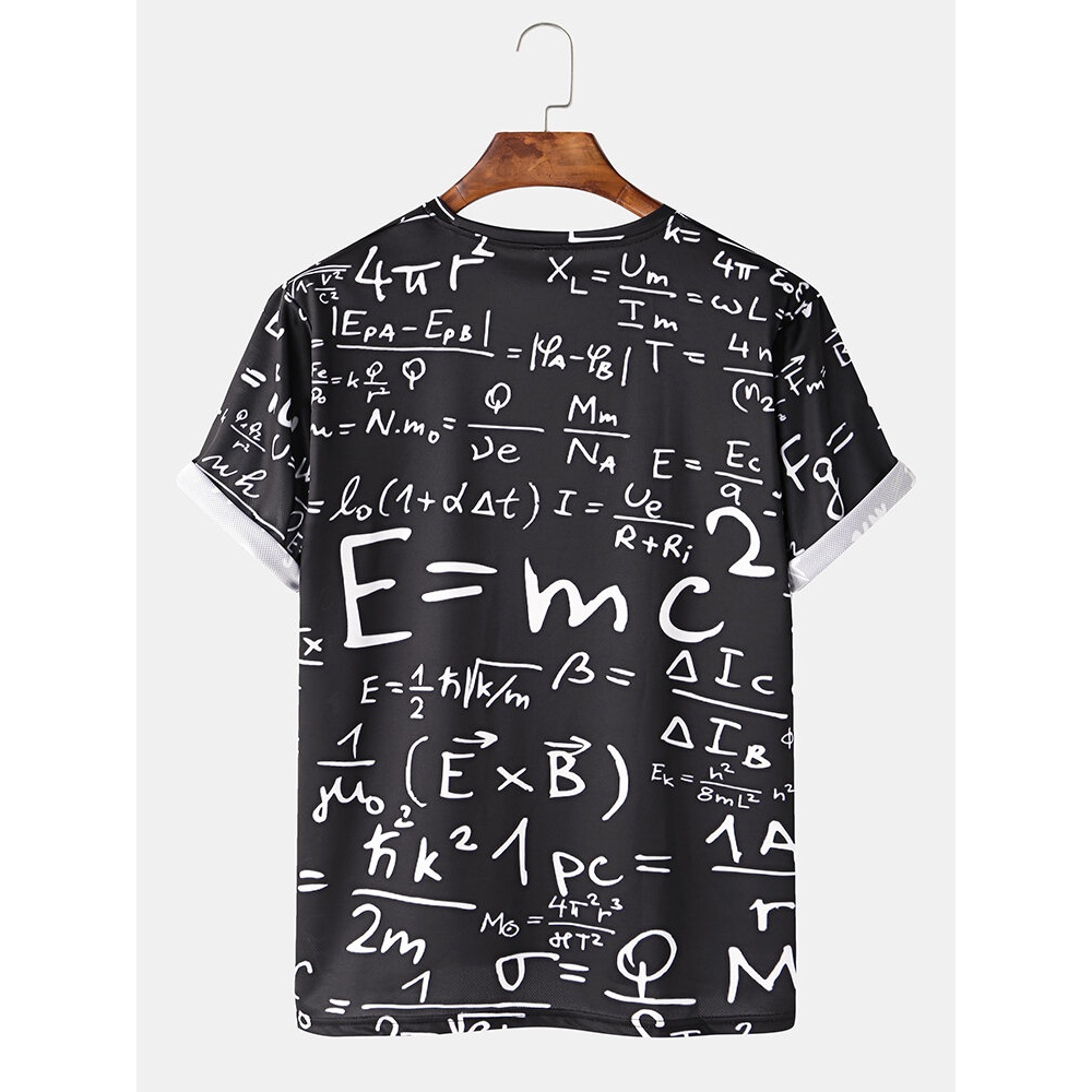 Mens Funny Doodle Math Formulas Print Casual Black Short Sleeve T-Shirts - Black M