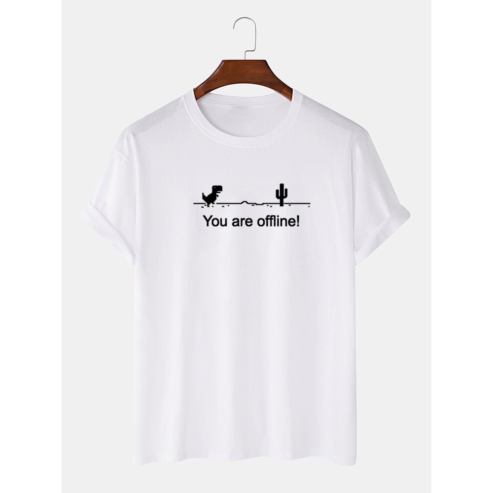 Cotton Dinosaur Game Slogan Print Funny Short Sleeve T-Shirts - Black S
