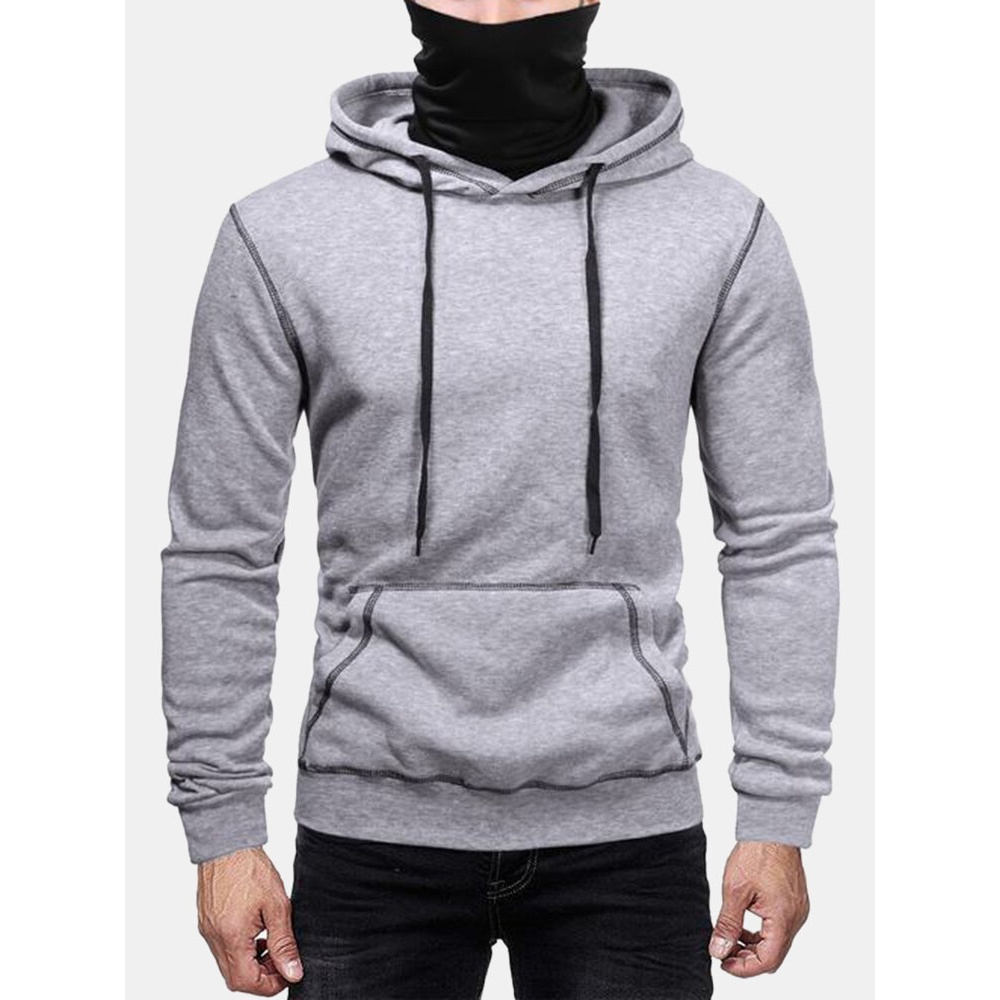 Mens Inside-Out Contrast Drop Shoulder Casual Snood Hoodie - Black M
