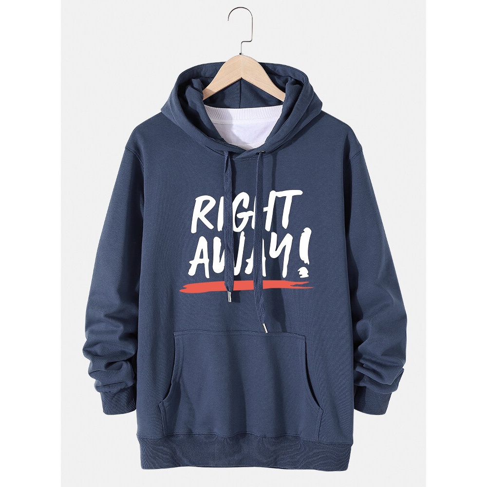 Mens Letter Slogan Print Cotton Drawstring Hoodies With Kangaroo Pocket - Black XL