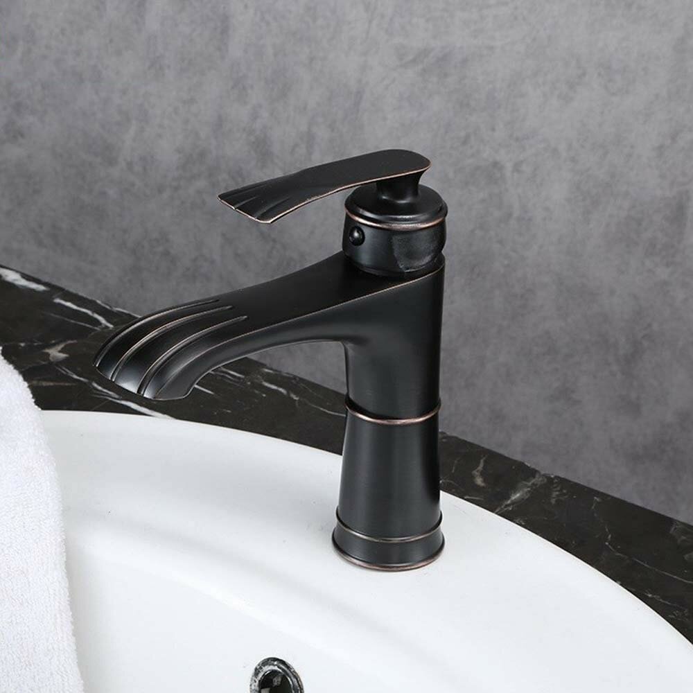 Kitchen Black Paint Basin Faucet Bathroom Copper Body Hot And Cold Faucet Washbasin Tap - Image 2