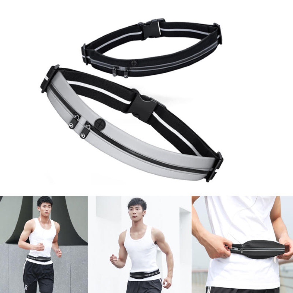 YUNMAI Waterproof Waist Bag Double Pockets Reflective Sport Running Pack Headphone Belt Pouch - Silver