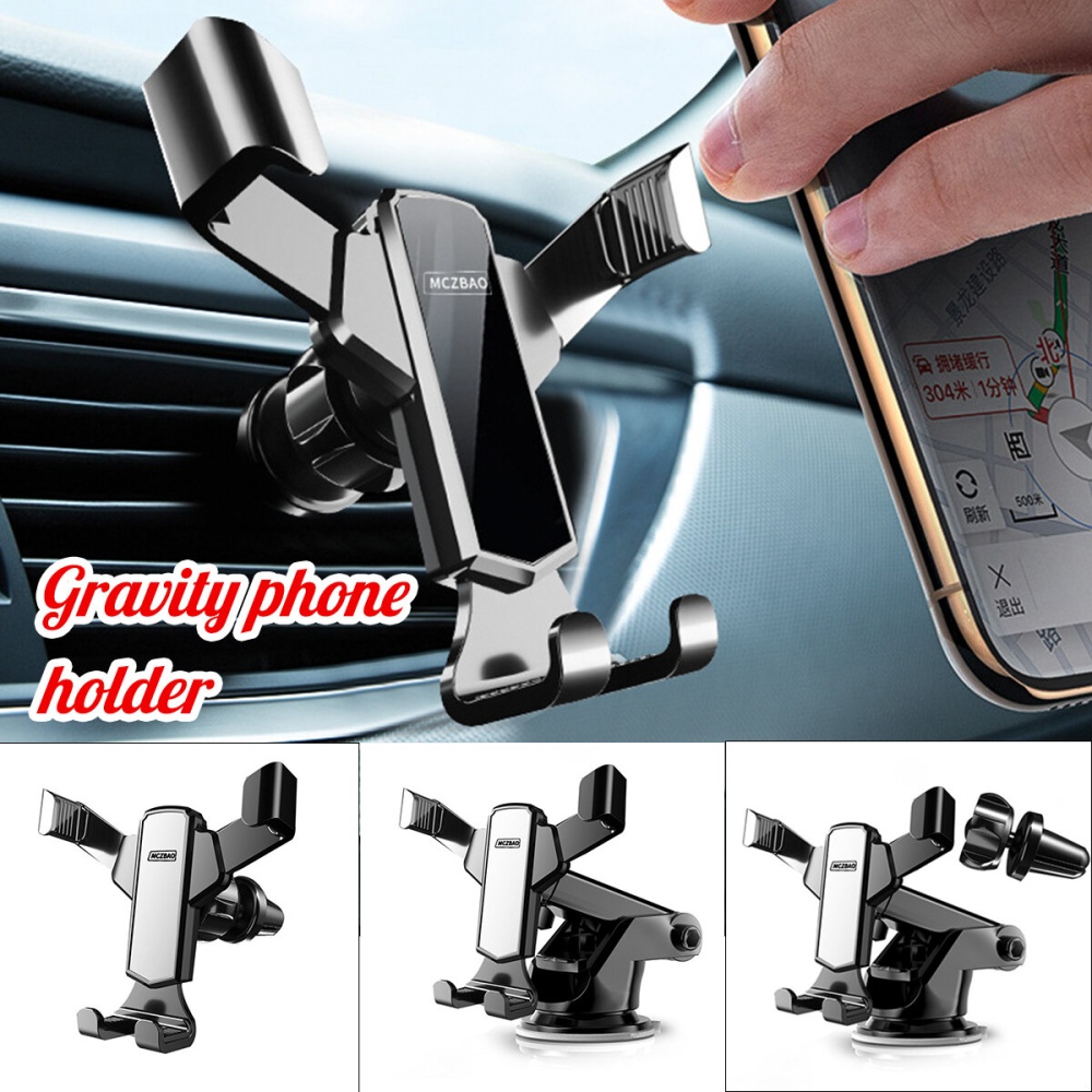 Universal Gravity Linkage Car Phone Holder Air Vent / Dashboard Mount Stand - Silver Dashboard - Image 2