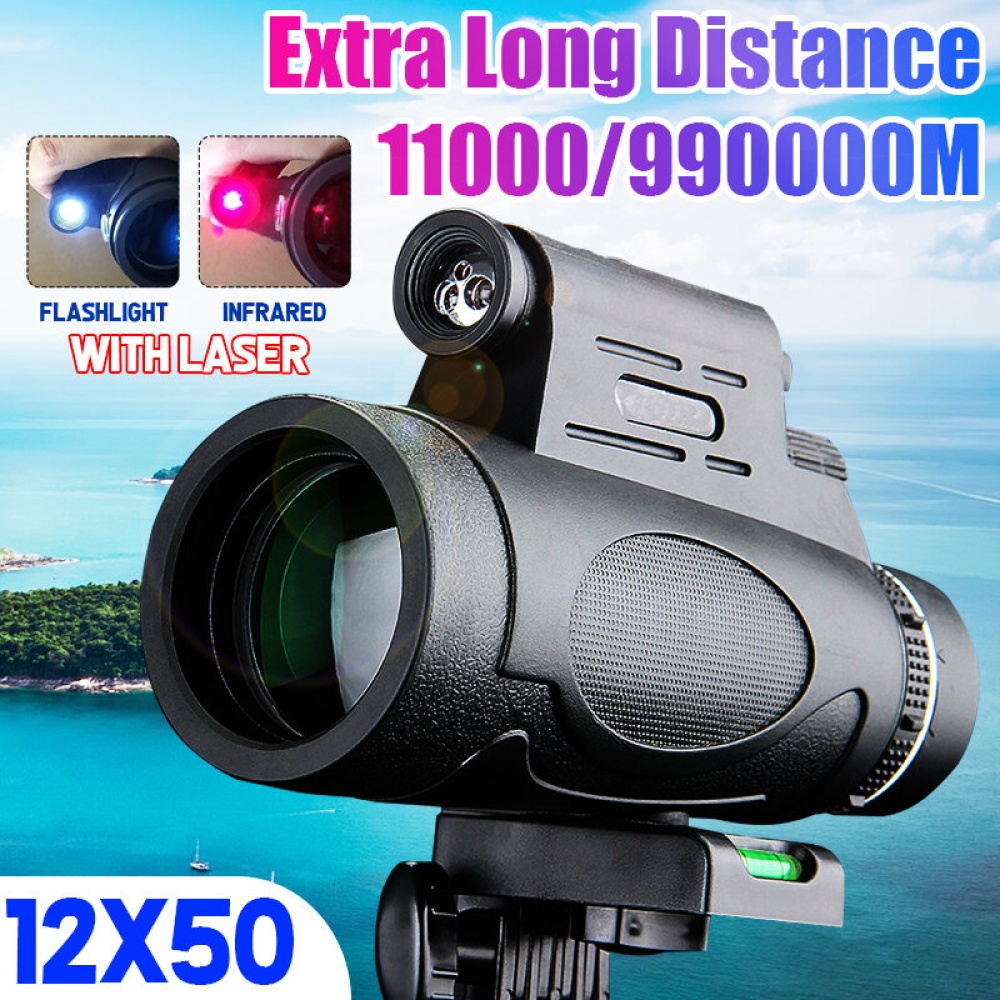 12*50 High Optical Monocular with Laser Night Light Function Portable Telescope for Bird Watching Target Shooting Archery Range Outdoor Activities - Image 2