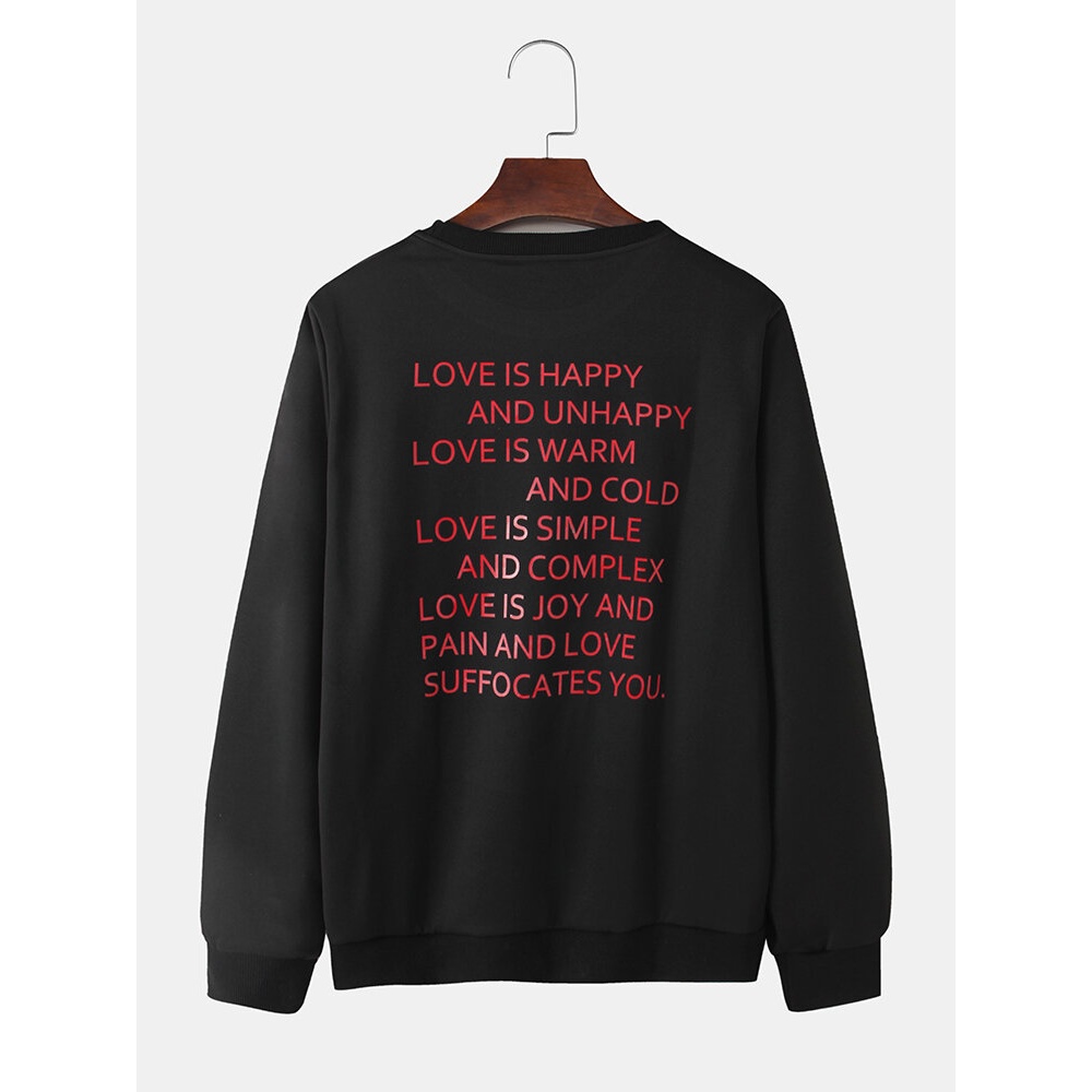 Mens Back Texting Print Cotton Crew Neck Loose Casual Sweatshirts - Black L