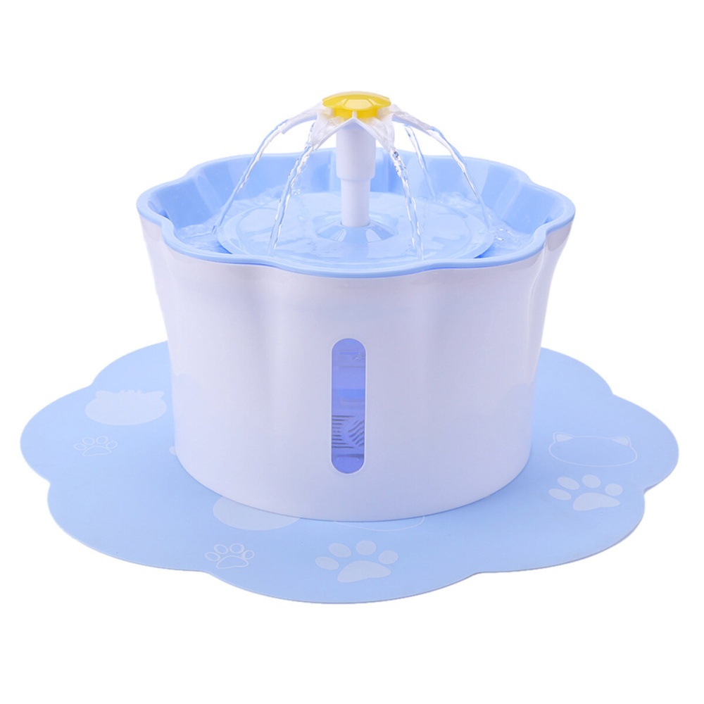 Automatic Pet Drinking Fountain 2.6L DC5V USB Charging Lily Shape-with/without Mat - .A Blue