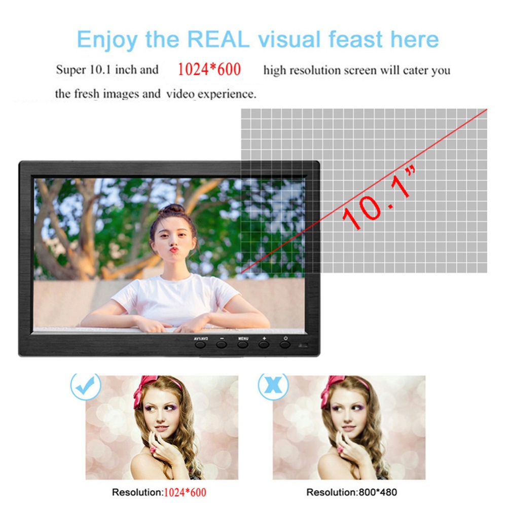 10.1"" Lcd HD Monitor Color Screen 2 Channel Video Input Security Display - Image 3