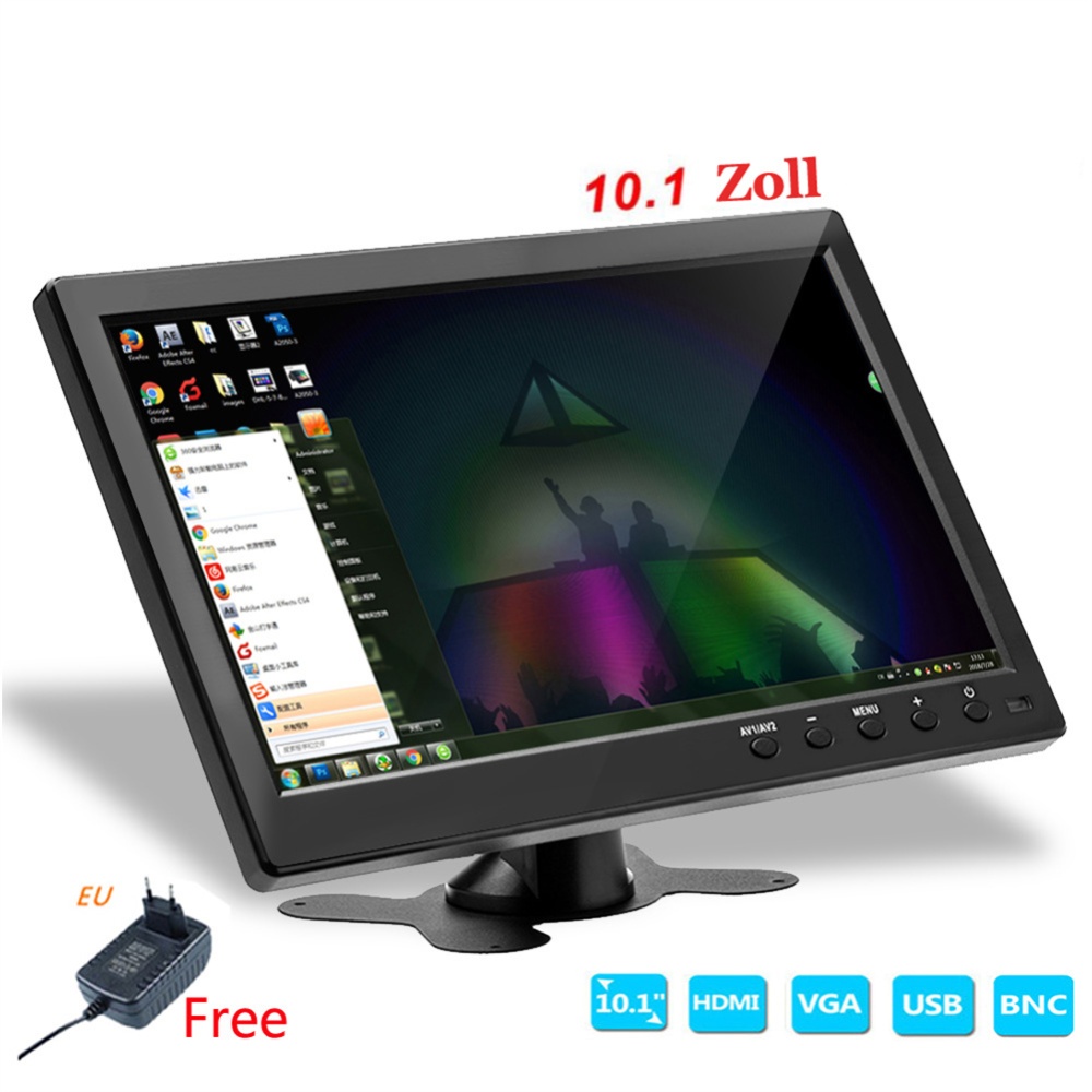 10.1"" Lcd HD Monitor Color Screen 2 Channel Video Input Security Display - Image 4