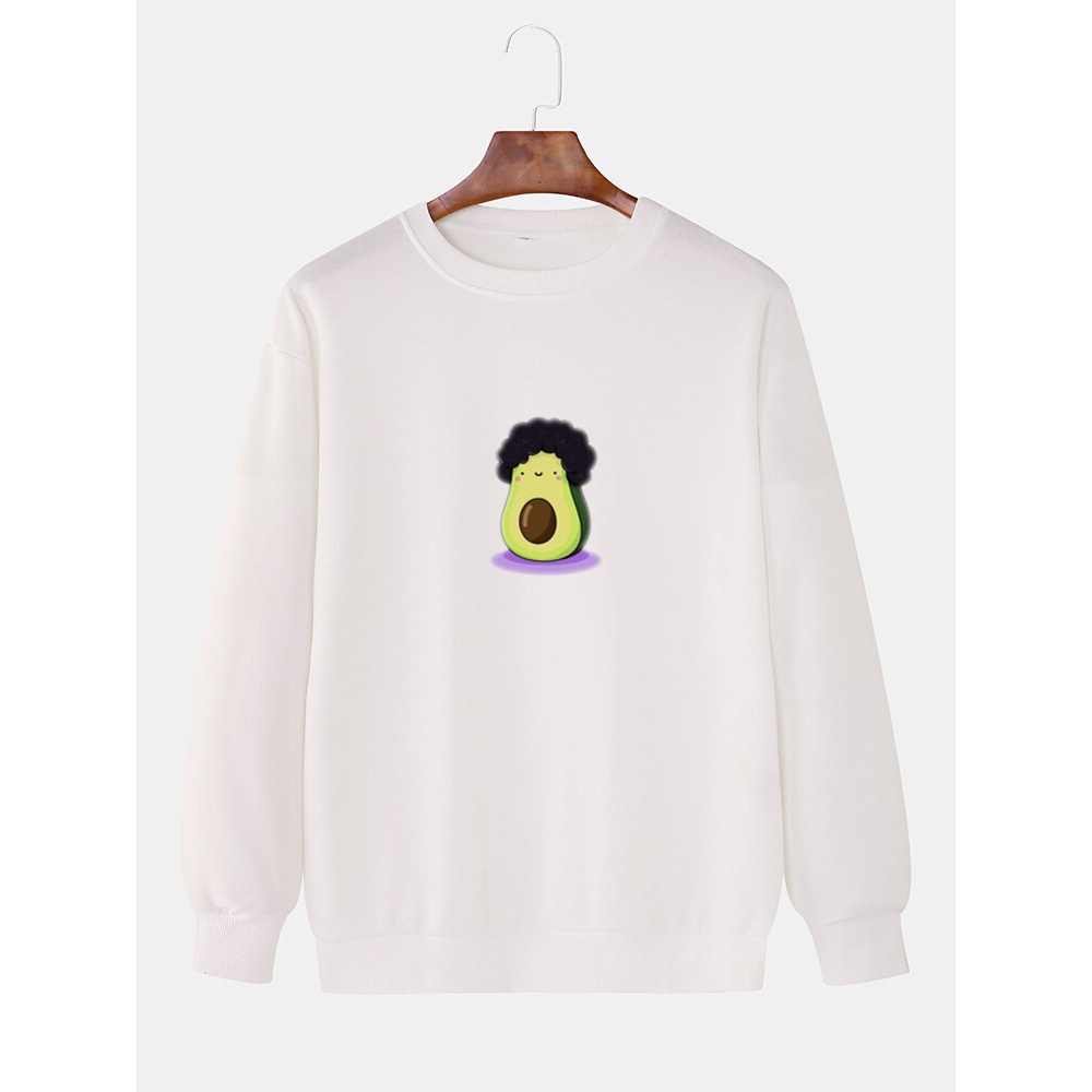 Cartoon Avocado Cute Print Mens Cotton Long Sleeve Casual Sweatshirts - Black M