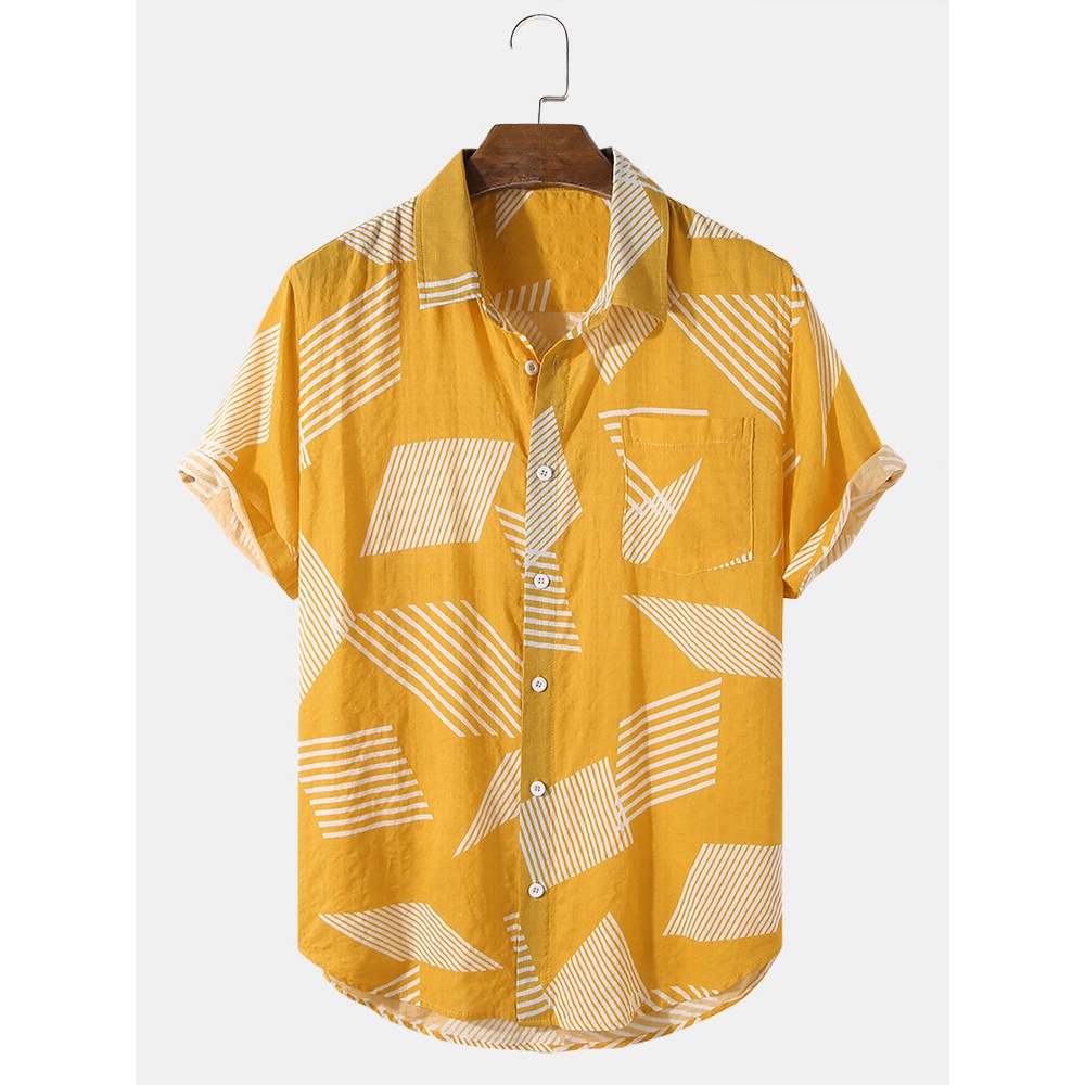 Mens Colorblock Pocket Casual Short Sleeve Shirts - Navy S