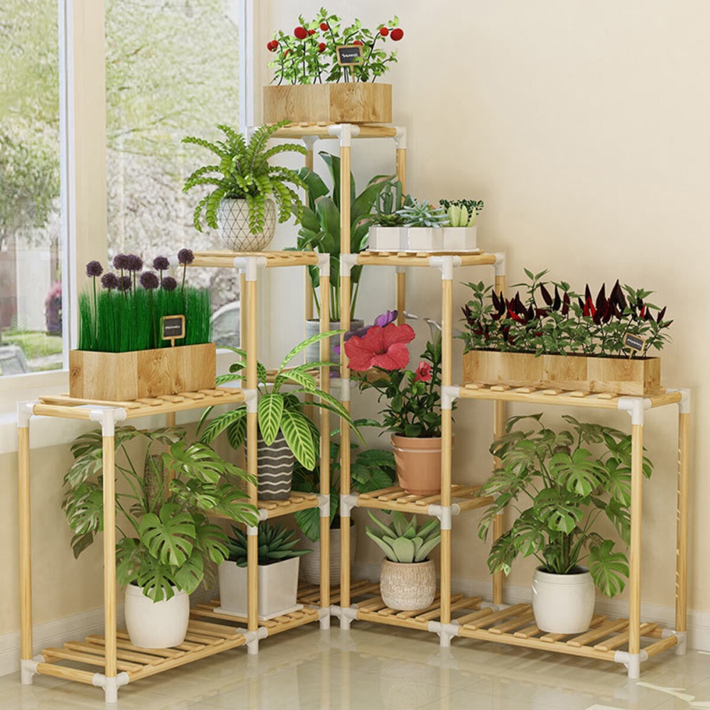 Multifuncitonal Wooden Plants Stand Follower Pot Organizer Shelf Garden Display Rack Holder for Garden Indoor Decor - 2 - Image 2