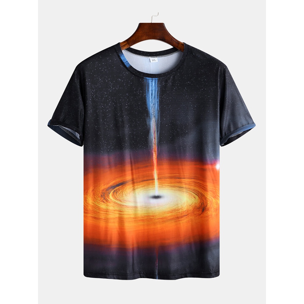 Mens 3D Printing Summer Loose Short Sleeve Casual Shirts - 3XL Black